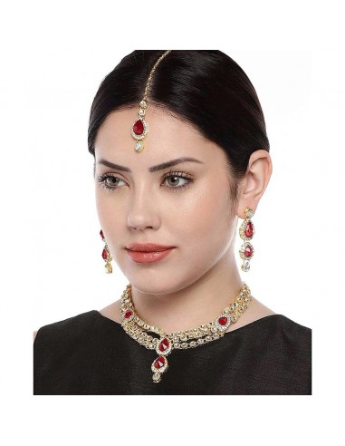 Parure de Bijoux Traditionnels Dorés avec Pierres rouge et dore  - 2
