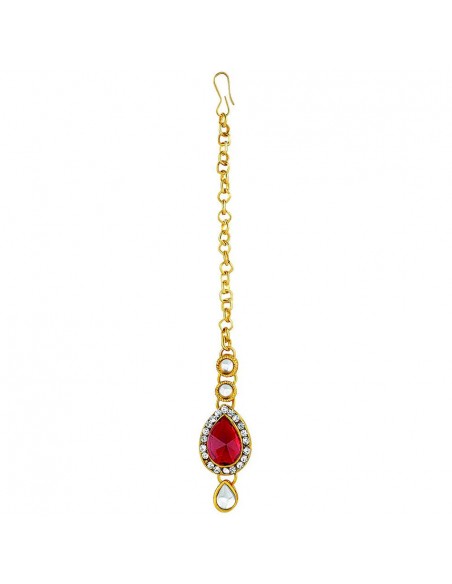 Parure de Bijoux Traditionnels Dorés avec Pierres rouge et dore  - 4