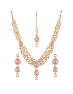 Parure de Bijoux Traditionnels Dorés avec Pierres Rose  - 1