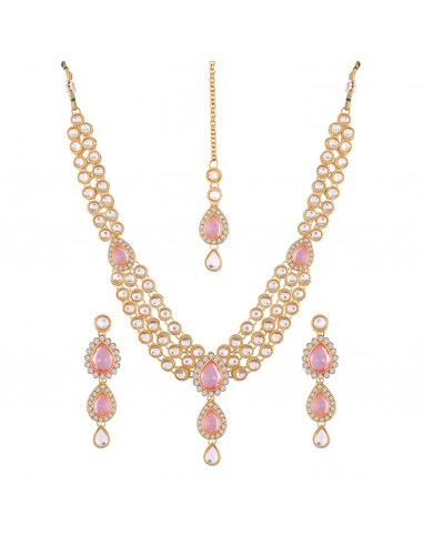 Parure de Bijoux Traditionnels Dorés avec Pierres Rose  - 1
