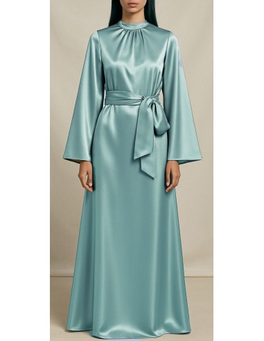 Robe Longue Satinée Col Haut – Élégance Minimaliste Bleu turquoise  - 1