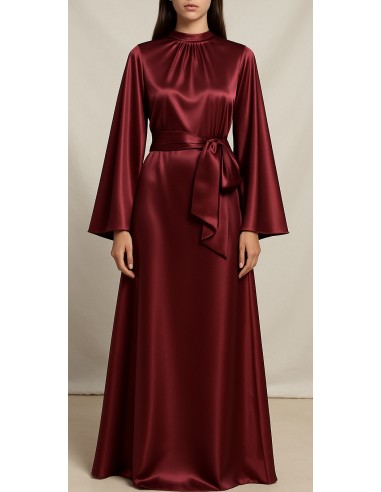 Robe Longue Satinée Col Haut – Élégance Minimaliste Rouge  - 1