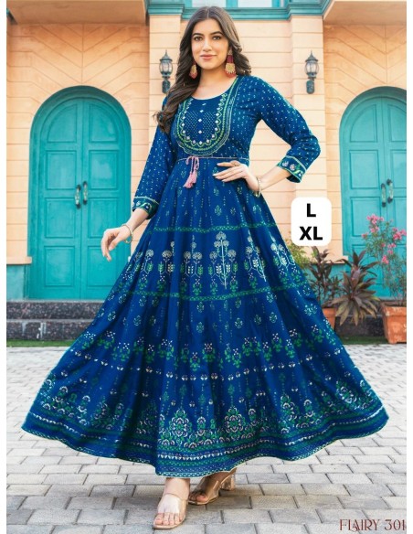 Robe Kurti longue bohème chic – Bleu royal  - 1