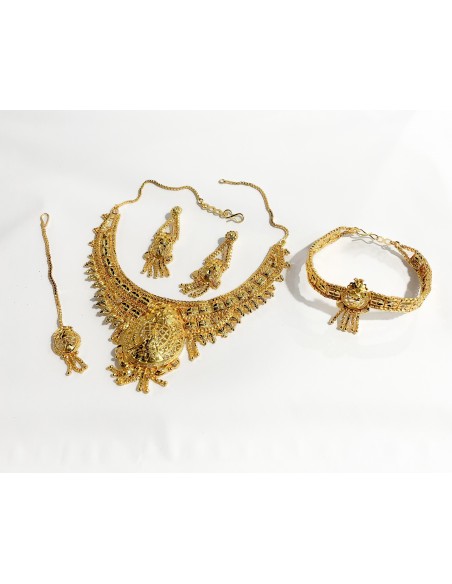 Parure bijoux enfant/ado dorée 4 pièces – Collier, Boucles, Bracelet, et Tikka  - 1