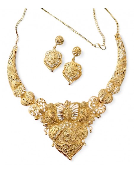 Parure de bijoux traditionnelle dorée – Collier et boucles d’oreilles inspiration indienne  - 1