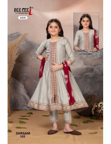 Salwar Kameez Enfant Fille – Ensemble Indien 3 Pièces – 8 à 12 Ans – SIMRAN Gris  - 1