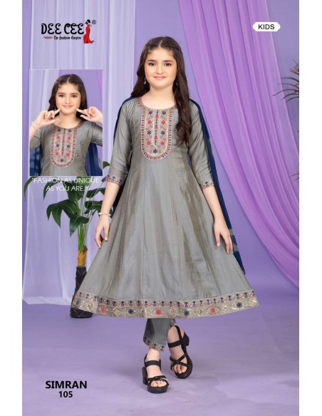 Salwar Kameez Enfant Fille – Ensemble Indien 3 Pièces – 8 à 12 Ans – SIMRAN Gris anthracite  - 1