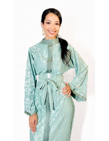 Caftan marocain sirène en dentelle – VERT D'EAU  - 2