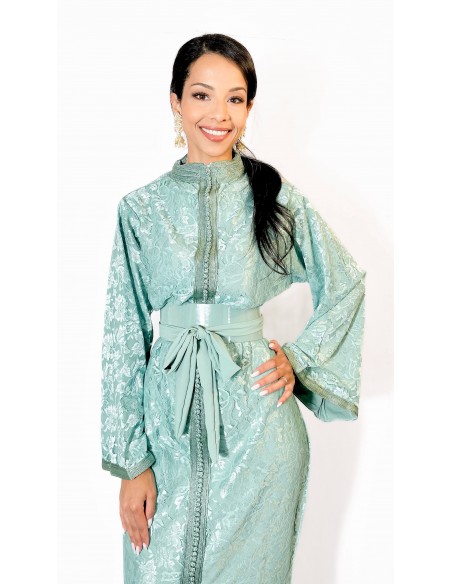 Caftan marocain sirène en dentelle – VERT D'EAU  - 2