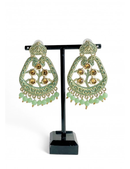 Boucles d’oreilles indiennes vertes émaillées – Style jhumka élégant  - 1