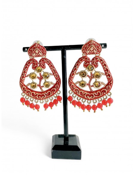 Boucles d’oreilles indiennes rouge émaillées – Style jhumka élégant  - 1