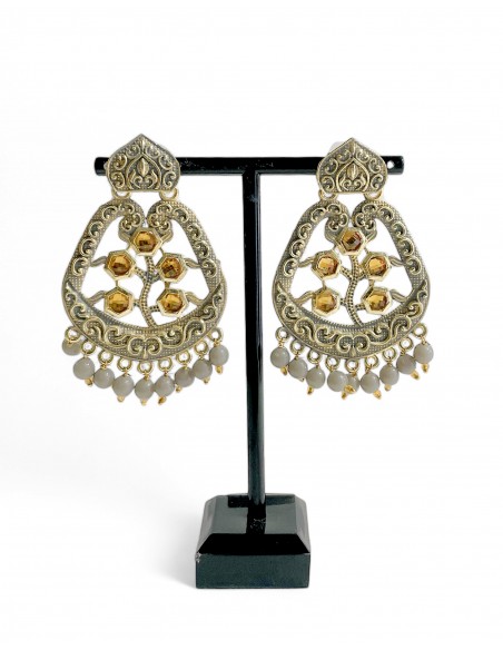 Boucles d’oreilles indiennes gris clair émaillées – Style jhumka élégant  - 1