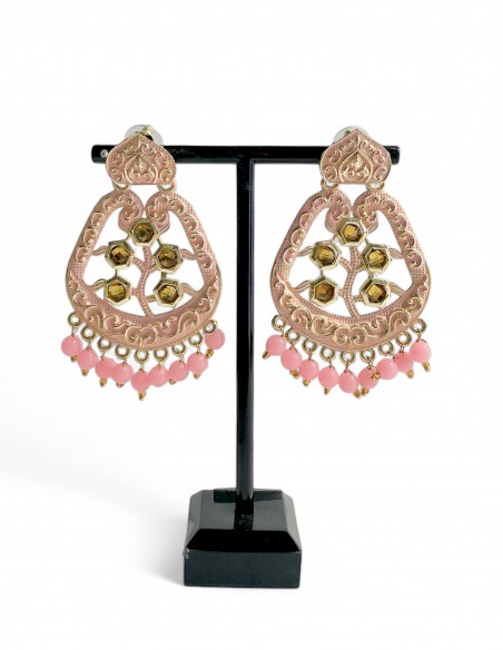 Boucles d’oreilles indiennes rose corail émaillées – Style jhumka élégant  - 1
