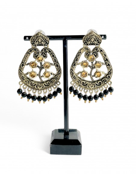 Boucles d’oreilles indiennes noir émaillées – Style jhumka élégant  - 1