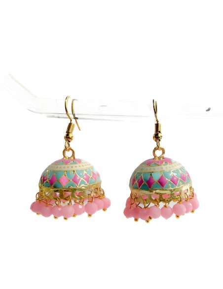 Boucles d’oreilles Jhumka traditionnelles – avec perles rose pale  - 1