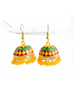Boucles d’oreilles Jhumka traditionnelles –  avec perles jaune  - 1