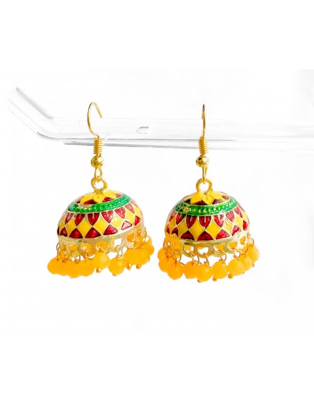 Boucles d’oreilles Jhumka traditionnelles –  avec perles jaune  - 1