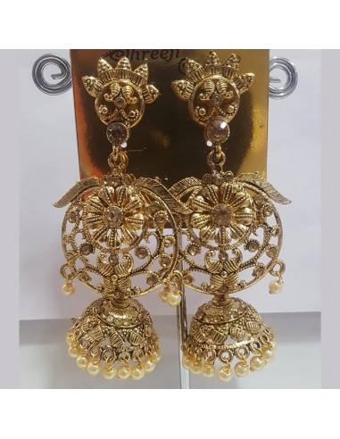 Boucles d’oreilles indiennes dorées sculptées – Design royal avec perles  - 2