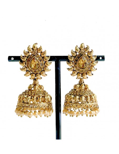 boucles d'oreille traditionnel indienne jhumka pampilles dorée  - 1