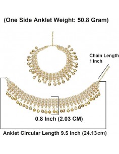 Anklets traditionnelles indiennes dorées avec perles blanches – Lot de 2  - 1 2
