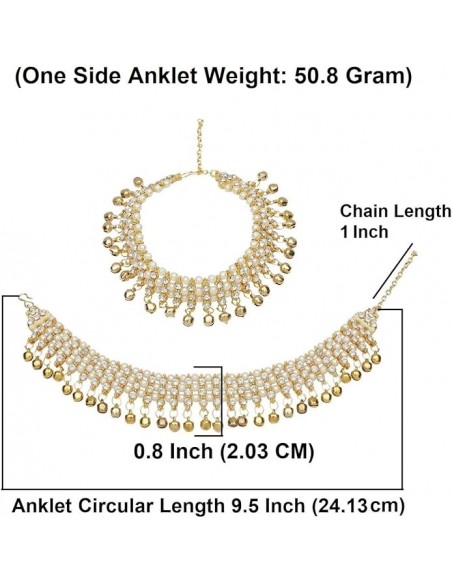 Anklets traditionnelles indiennes dorées avec perles blanches – Lot de 2  - 2