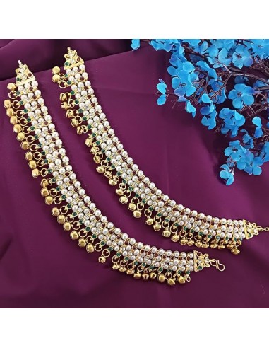 Anklets traditionnelles indiennes dorées avec perles colorés – Lot de 2  - 1