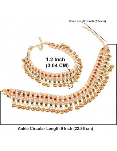 Anklets traditionnelles indiennes dorées avec perles colorés – Lot de 2  - 2