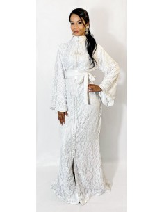 Caftan marocain sirène en dentelle  – BLANC  - 1