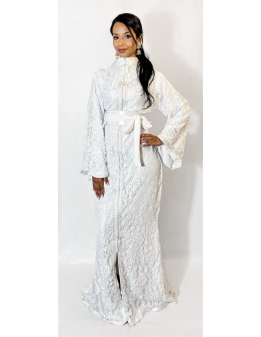 Caftan marocain sirène en dentelle  – BLANC  - 1