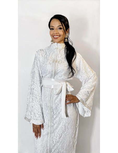 Caftan marocain sirène en dentelle  – BLANC  - 2
