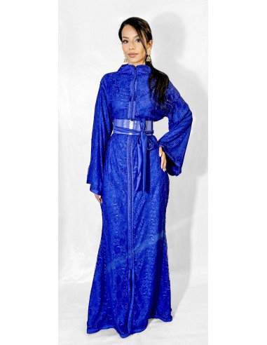 Caftan marocain sirène en dentelle  – Bleu royal  - 1