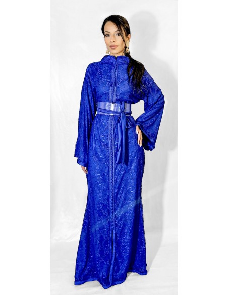 Caftan marocain sirène en dentelle  – Bleu royal  - 1