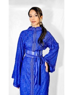 Caftan marocain sirène en dentelle  – Bleu royal  - 1 2