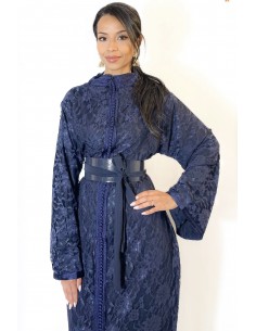 Caftan marocain sirène en dentelle  – Bleu nuit  - 2 2