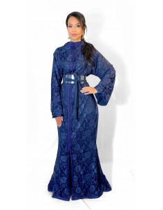 Caftan marocain sirène en dentelle  – Bleu nuit  - 2