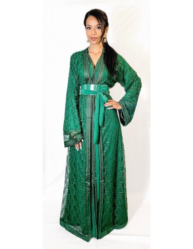 Caftan takchita vert – Élégance dentelle  - 1