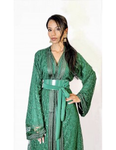 Caftan takchita vert – Élégance dentelle  - 1 2