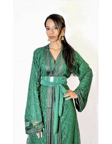 Caftan takchita vert – Élégance dentelle  - 2