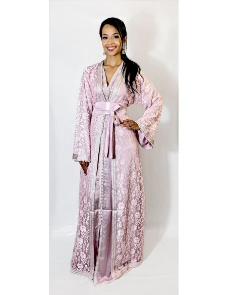 Caftan takchita rose sakura– Élégance dentelle  - 1