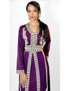 Caftan Robe orientale violet royal avec Broderies Dorées - Élégance  - 2