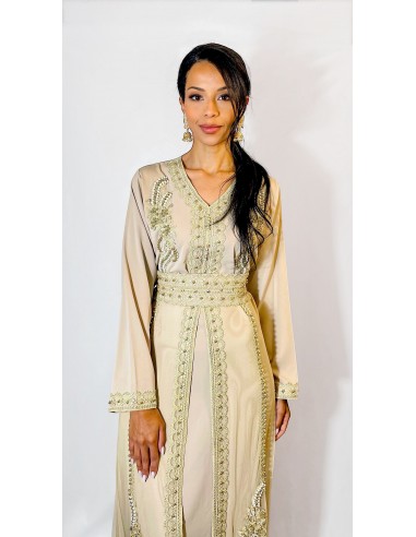 Caftan Robe orientale Beige avec Broderies Dorées - Élégance  - 2