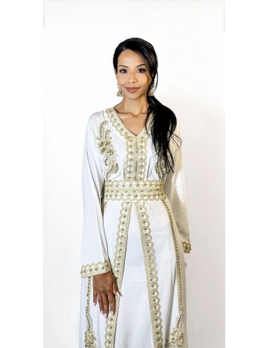 Caftan Robe orientale Blanc avec Broderies Dorées - Élégance  - 2
