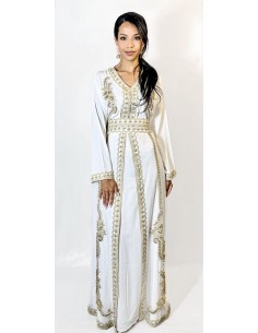 Caftan Robe orientale Blanc avec Broderies Dorées - Élégance  - 1