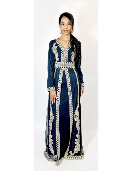 Caftan Robe orientale Vert avec Broderies Dorées - Élégance  - 1