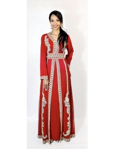 Caftan Robe orientale Rouge avec Broderies Dorées - Élégance  - 1
