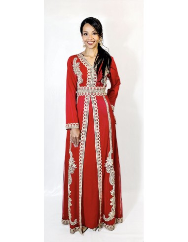 Caftan Robe orientale Rouge avec Broderies Dorées - Élégance  - 1