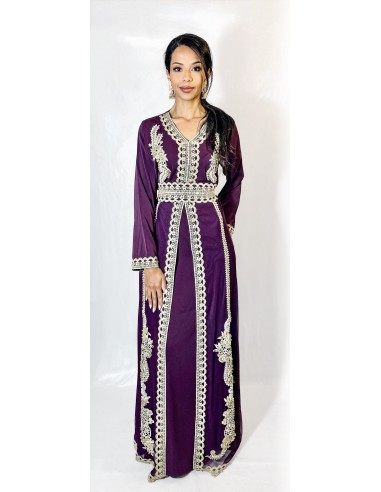 Caftan Robe orientale violet royal avec Broderies Dorées - Élégance  - 1