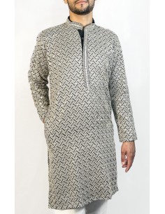 Kurta Homme Noir et Blanc à Motif Géométrique – Élégance Moderne et Tradition  - 2 2