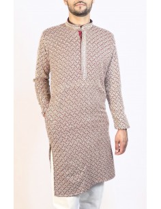 Kurta Homme rouge et doré à Motif Géométrique – Élégance Moderne et Tradition  - 1 2