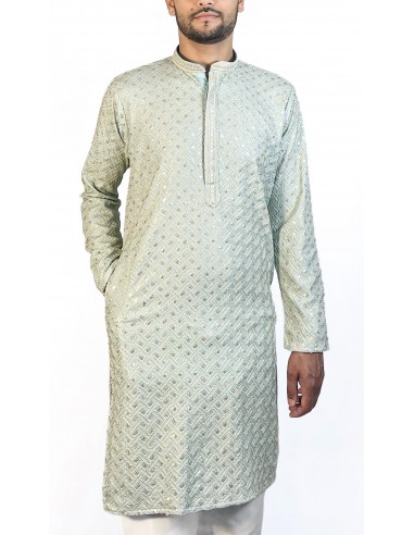 Kurta Homme pistache et doré à Motif Géométrique – Élégance Moderne et Tradition  - 2